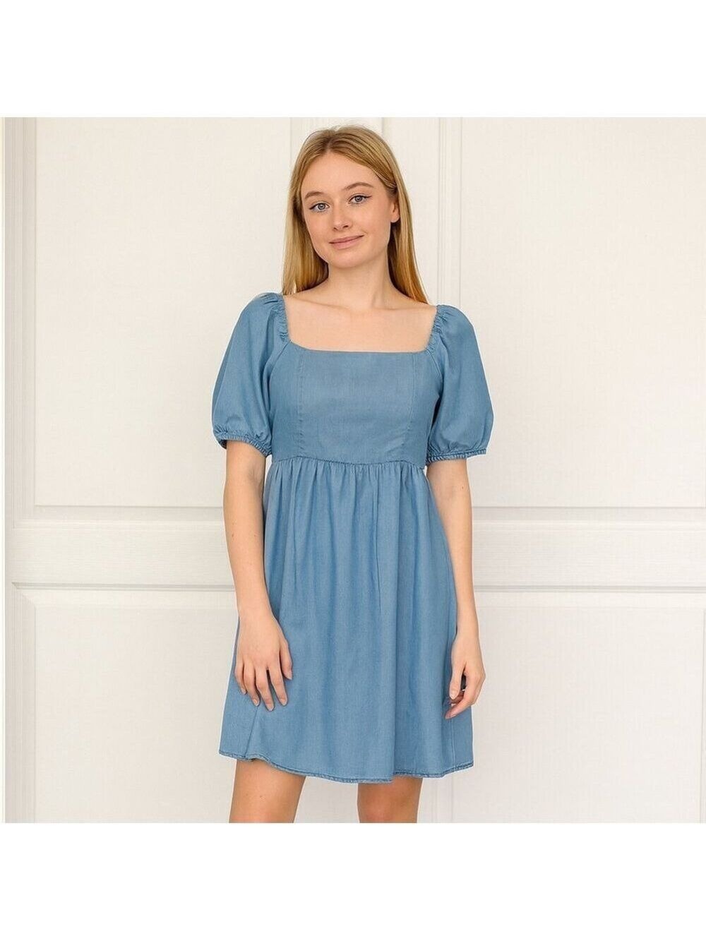 Blue Rain Off Shoulder Dress/Size M/Elastic Sleeves & Hidden Zipper
